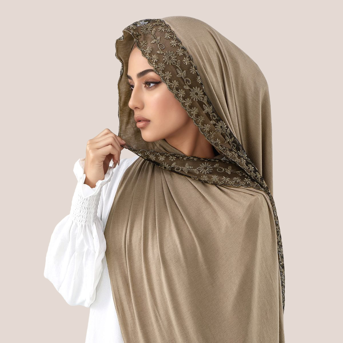 Women'S Fashion Jersey - Kant Borduren Katoen Jersey Moslim Hijab