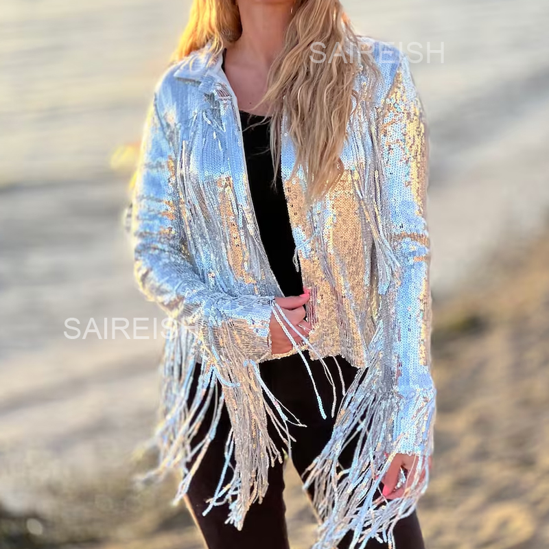 Women'S Fashion Bomber Jacket - Harajuku Unisex Sequin Omzoomd Dansvoorstelling Bomber