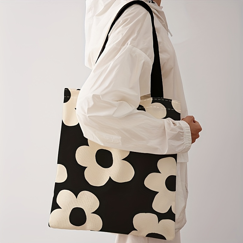 Canvas Tote Bag - Gele draagtas met bloemenprint, herbruikbare modieuze