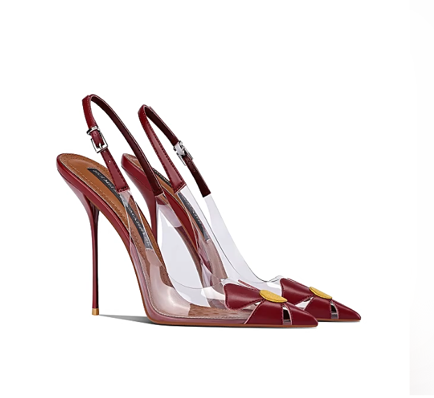 Women Queen Fashion - Lakleren wijnrode transparante gespliced zomerse nieuwe
