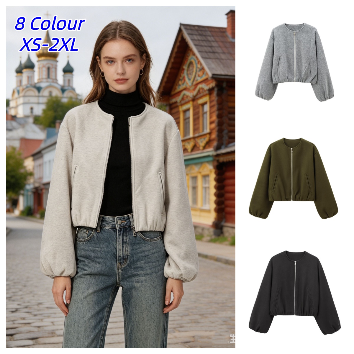 Women'S Fashion Bomber Jacket - Retro Ronde Rits Bomberjacks voor Dames