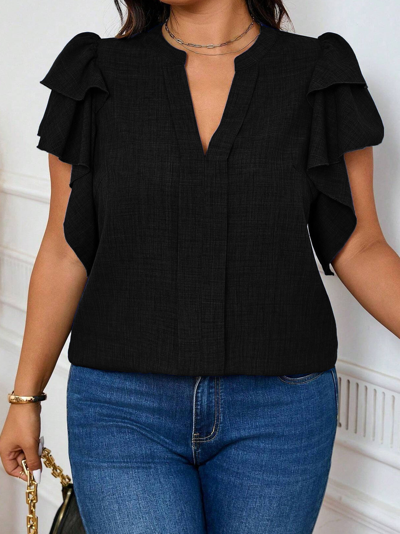 Women'S Fashion Jersey - Elegante damesblouse met V-hals en gelaagde