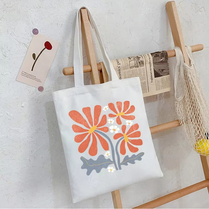 Canvas Tote Bag - Boho bloemen dames boodschappentas Grafische schoudertassen