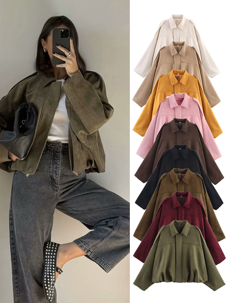Women'S Fashion Bomber Jacket - TFMLN Vrouwen Suede Bomberjack Lente Nieuwe