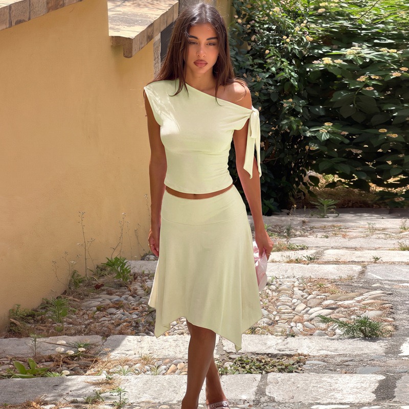 Asymmetric Top Women - Dames 2-delige outfitset, off-shoulder top met
