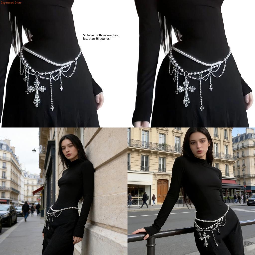 Women'S Fashion Edgy - E06E Edgy kruisen ontwerp parelketting tailleketting