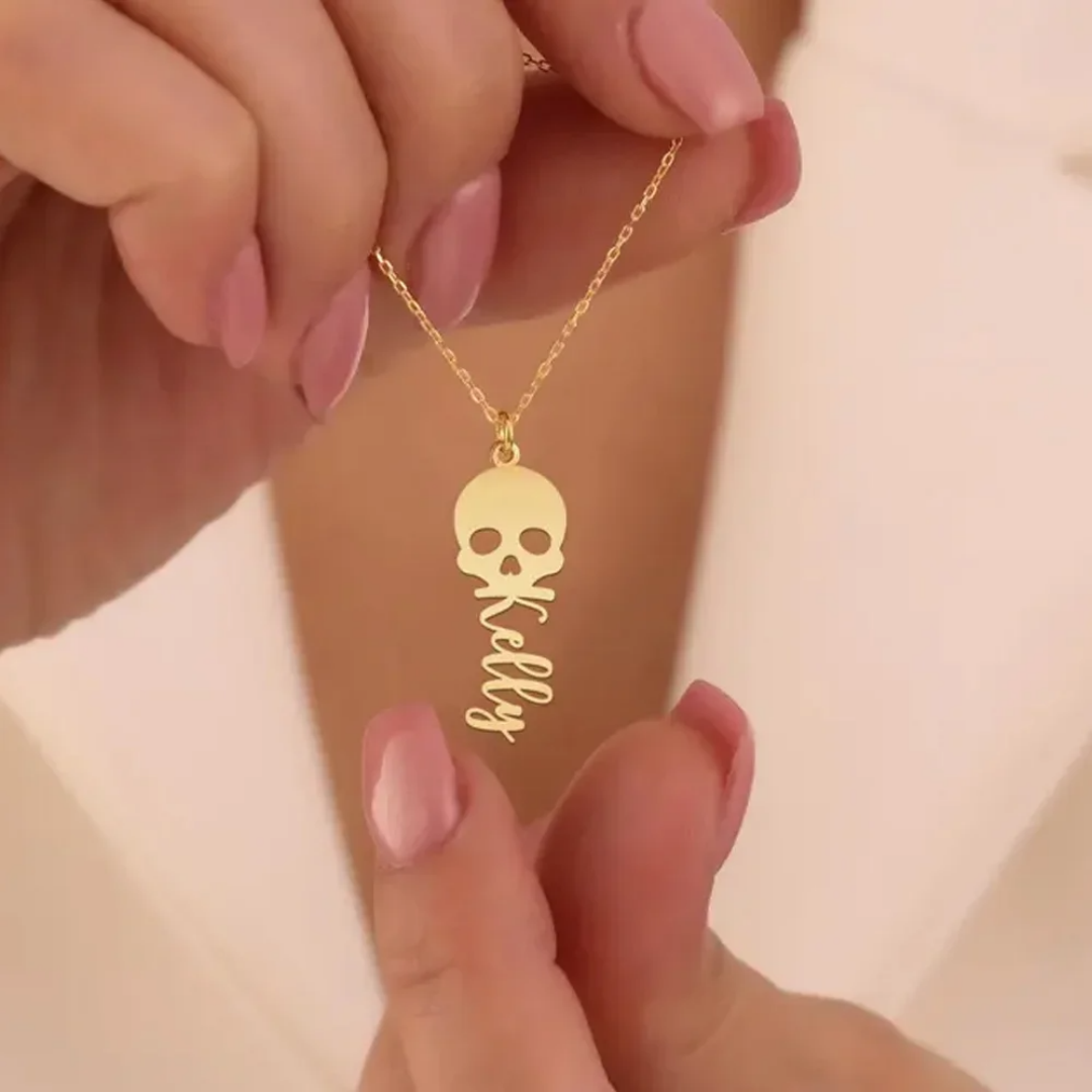 Women'S Fashion Edgy - Aangepaste schedel ketting gepersonaliseerde naam gegraveerd