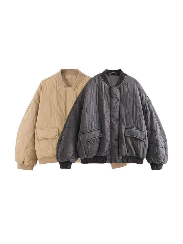 Women'S Fashion Bomber Jacket - Damesmode Oversized Dikke Warme Gewatteerde Bomberjacks