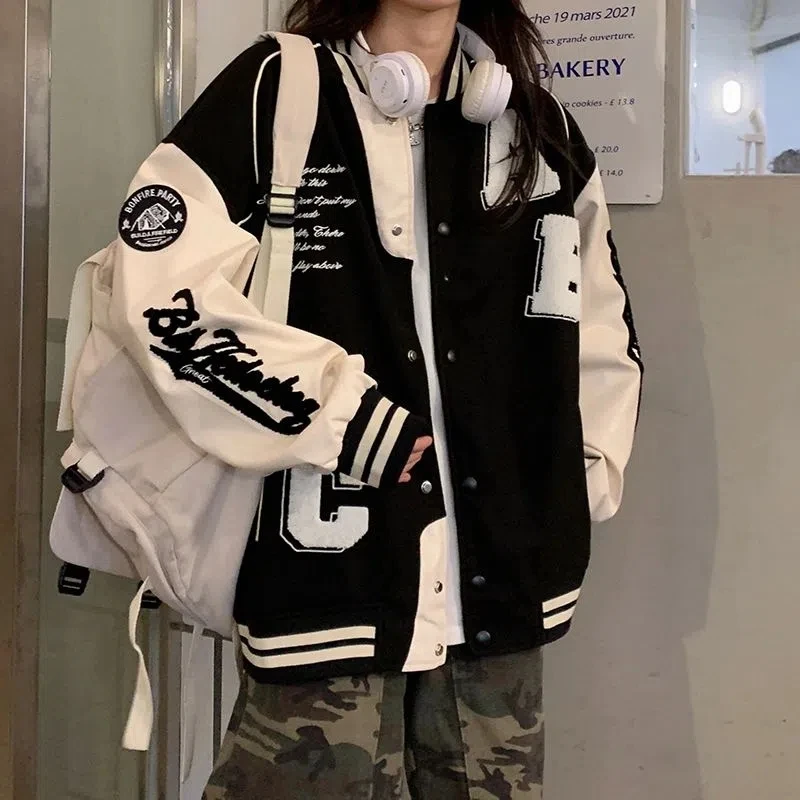 Women'S Fashion Bomber Jacket - Y2k Lamswol Bomberjack Vrouwelijke Oversized Streetwear