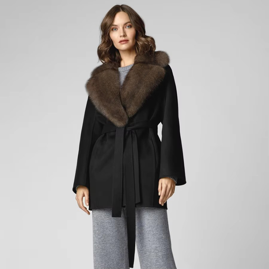 Women'S Fashion Bomber Jacket - Natuurlijke Vosbontjas met Omgeslagen Kraag, Heren