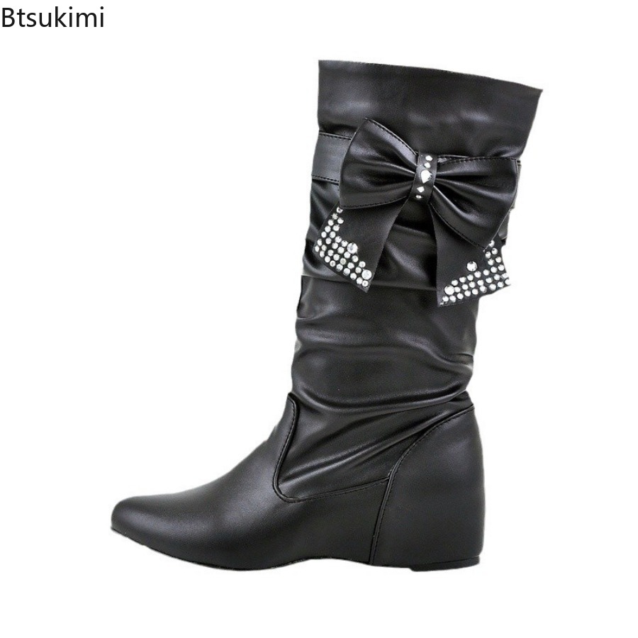 Women'S Fashion Rain Boots - Nieuwe Dames PU-stof Laarzen met Vlinderknoop