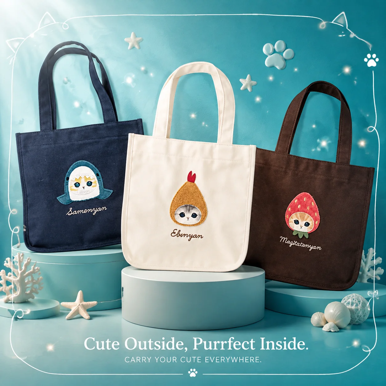 Canvas Tote Bag - Japanse Mofusand-stijl nieuwe schattige haaienkat cartoon