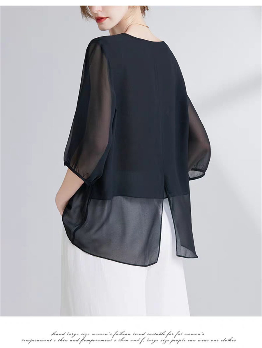 Asymmetric Top Women - Koreaanse stijl chiffon plus-size damestop, sexy