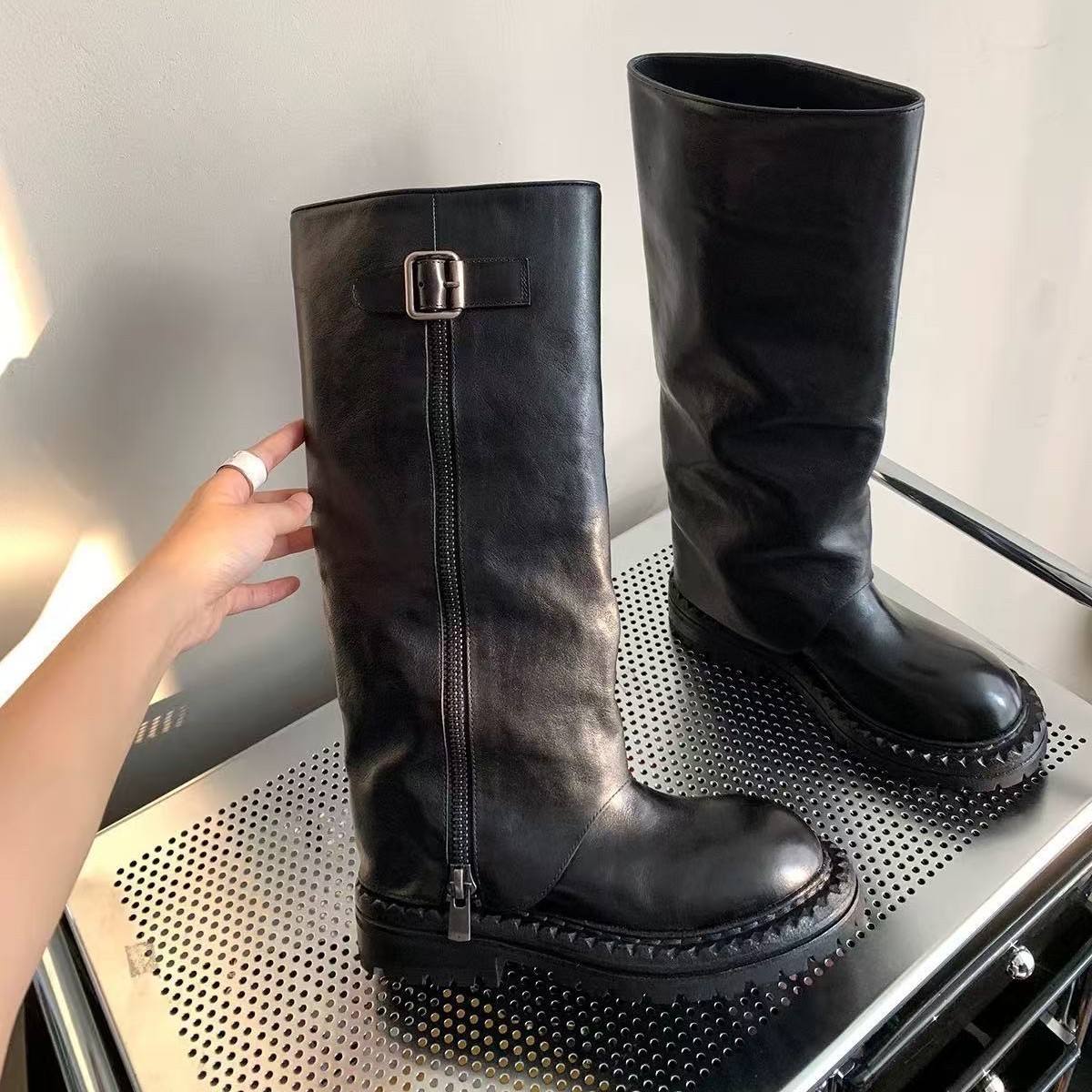 Women Fashion Youtube - Dameslaarzen Dikke zool Hoogte toenemende knie