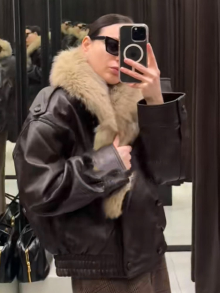 Leren dames bomberjack met kra - Women'S Fashion Bomber Jacket recensie en prijs