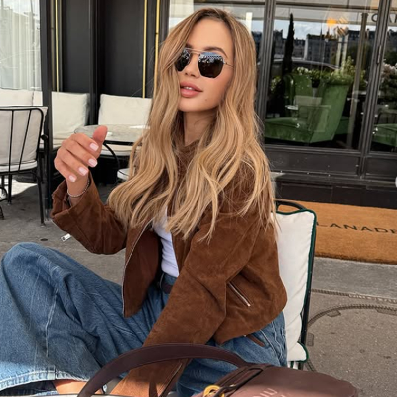 HXAO Cropped Jas Suède Jas Dam - Women'S Fashion Bomber Jacket recensie en prijs