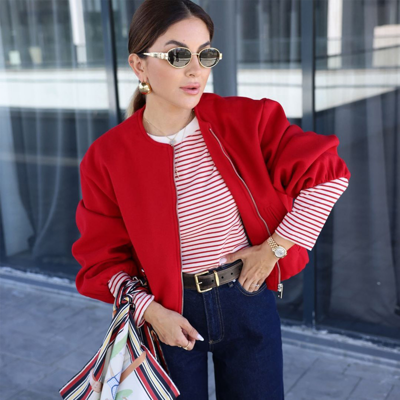 Retro Ronde Rits Bomberjacks v - Women'S Fashion Bomber Jacket recensie en prijs