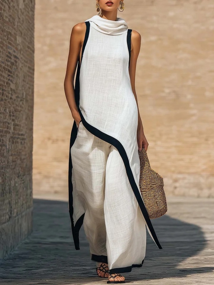 Dameslinnen set met contrastkl - Asymmetric Top Women recensie en prijs
