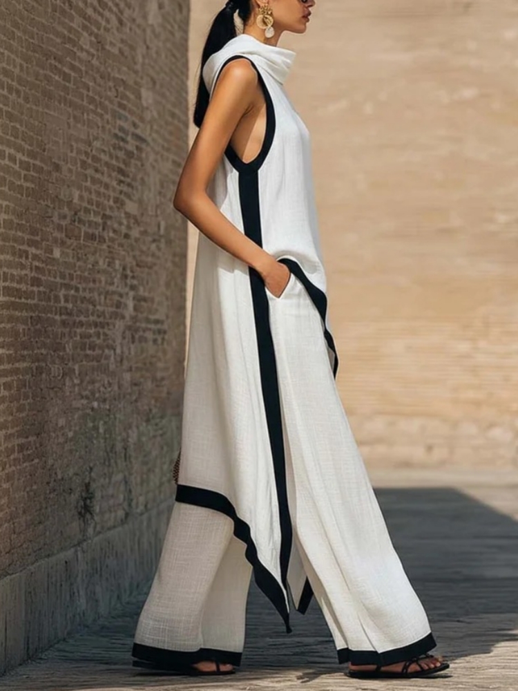 Dameslinnen set met contrastkl - Asymmetric Top Women recensie en prijs