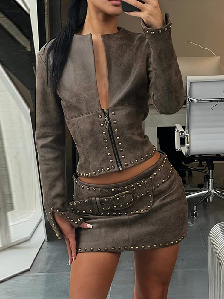Y2K leren rokset dames met riv - Women'S Fashion Long Coat recensie en prijs
