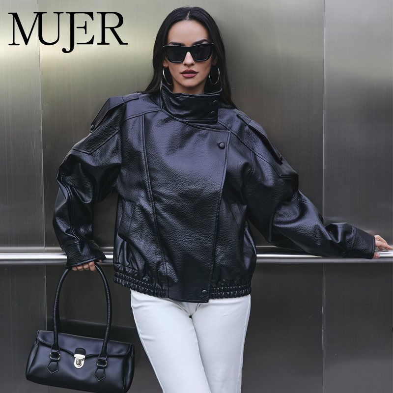 MUJER Kunstleer damesjas Zwart - Women'S Fashion Bomber Jacket recensie en prijs